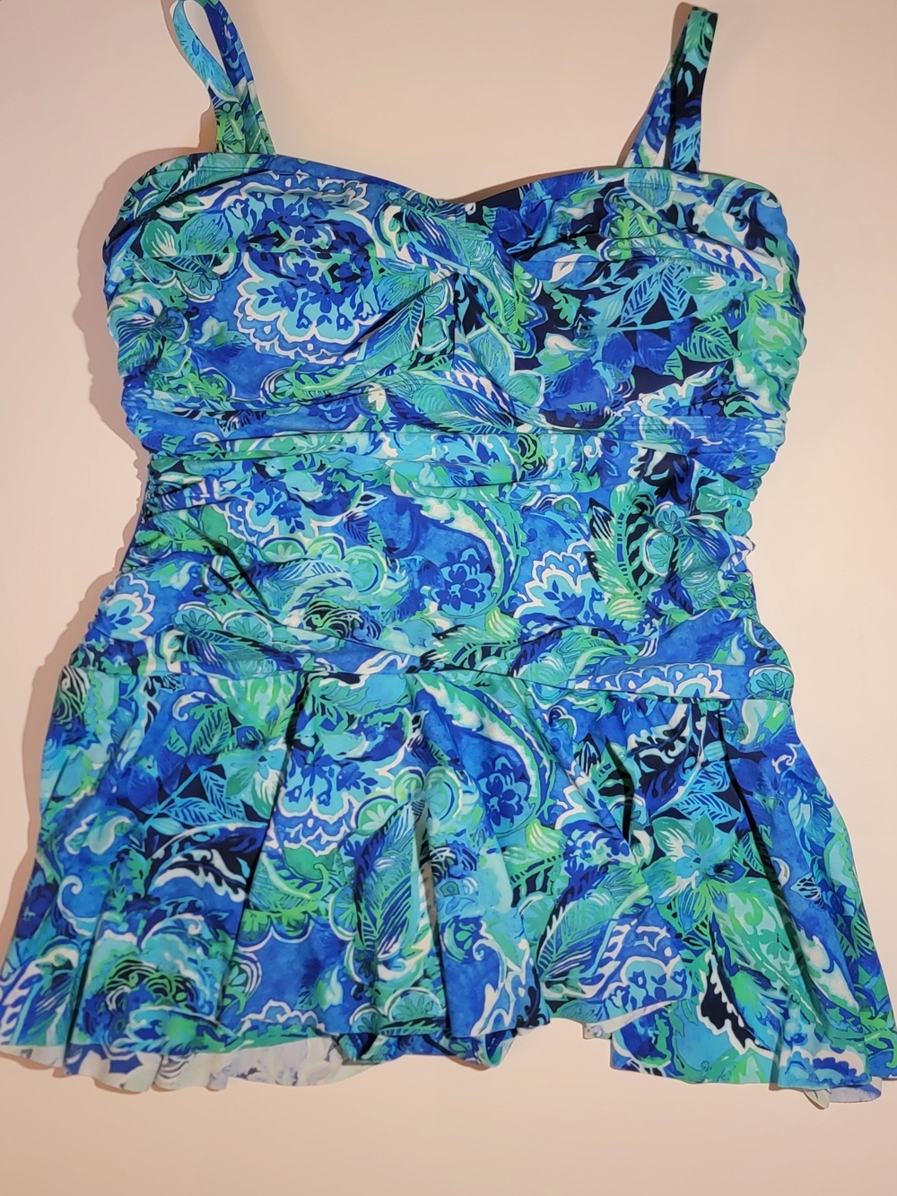Lauren by Ralph Lauren Blue & Green Floral One-Piece Swimsuit